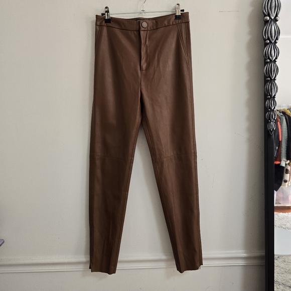 Zara brown faux leather high waist slim pants size S - Picture 4 of 9